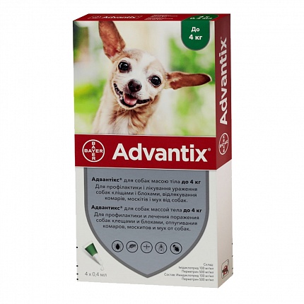 Advantix до 4 кг Засіб від бліх та кліщів для собак вагою менше 4 кг купити KITIPES.COM.UA