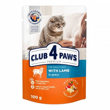 Клуб 4 Лапи Premium Консерви для котів з ягням в соусі купити KITIPES.COM.UA