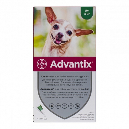 Advantix до 4 кг Засіб від бліх та кліщів для собак вагою менше 4 кг купити KITIPES.COM.UA