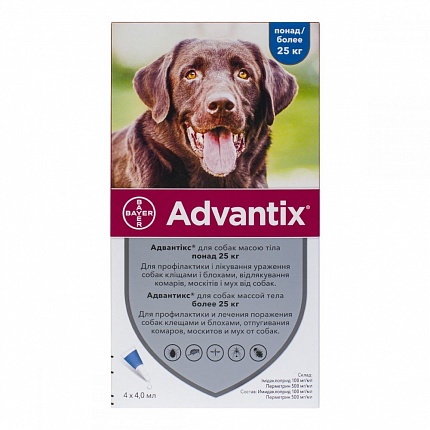 Advantix 25-40 кг Засіб від бліх та кліщів для собак вагою 25-40 кг купити KITIPES.COM.UA