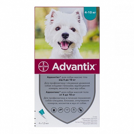 Advantix 4-10 кг Засіб від бліх та кліщів для собак вагою 4-10 кг купити KITIPES.COM.UA
