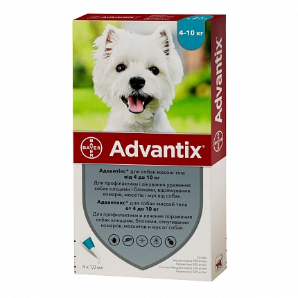 Advantix 4-10 кг Засіб від бліх та кліщів для собак вагою 4-10 кг купити KITIPES.COM.UA