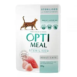 Optimeal Консерви для стерилізованих котів з індичкою і курячим філе