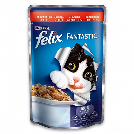 Felix (Фелікс) Fantastic Консерви для котів з яловичиною в желе 100 гр на kitipes.com.ua