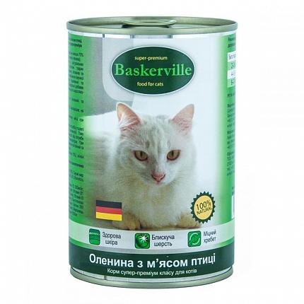 Консерви Baskerville для котів з олениною і м'ясом птиці купити KITIPES.COM.UA
