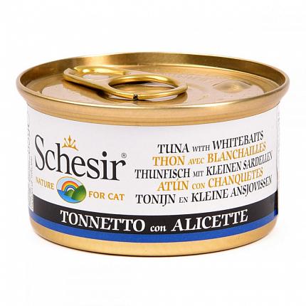 Schesir Cat Консерви для котів з тунцем і снетками купити KITIPES.COM.UA