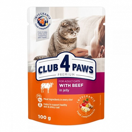 Клуб 4 Лапи Premium Консерви для котів з яловичиною в желе купити KITIPES.COM.UA