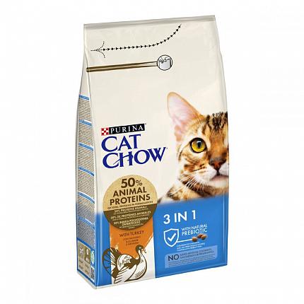 Cat Chow Feline 3in1 Сухий корм для дорослих котів з індичкою купити KITIPES.COM.UA