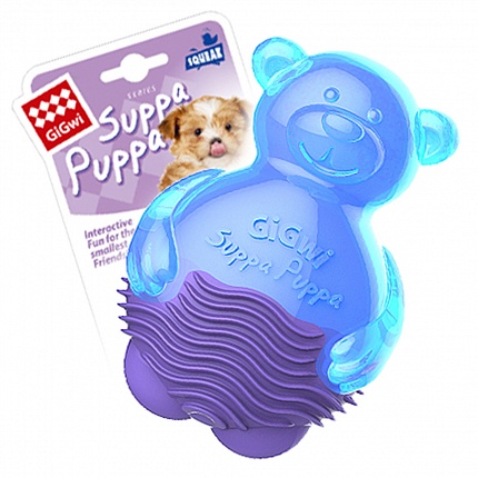 Іграшка для собак Ведмедик з пищалкою, синій GiGwi Suppa Puppa, гума, 9 см на kitipes.com.ua