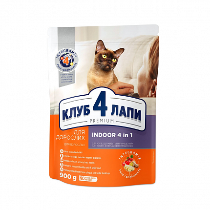 Клуб 4 Лапи Indoor 4in1 Сухий корм для котів які живуть в приміщенні купити KITIPES.COM.UA