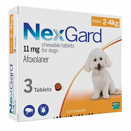 NexGard (Нексгард) Таблетки від бліх та кліщів для собак вагою від 2 до 4 кг на kitipes.com.ua