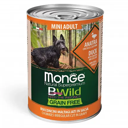 MONGe Mini Adult Duck Вологий корм для собак малих порід качка, гарбуз і цукіні купити KITIPES.COM.UA