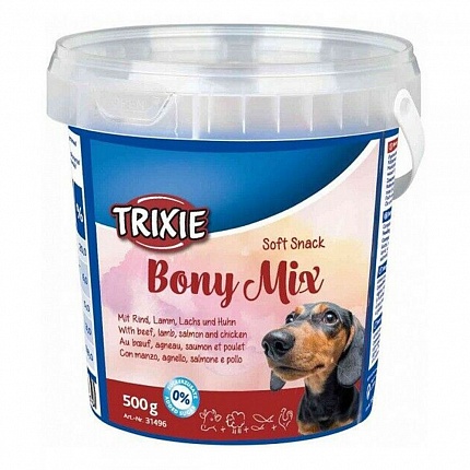 Trixie (Тріксі) Ласощі для собак з яловичиною, ягням, лососем і куркою (відро) | Soft Snack Bony Mix на kitipes.com.ua