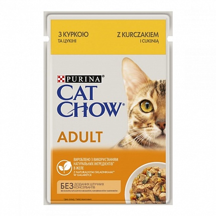 Cat Chow Adult Консерви для дорослих котів з куркою і цукіні в желе купити KITIPES.COM.UA