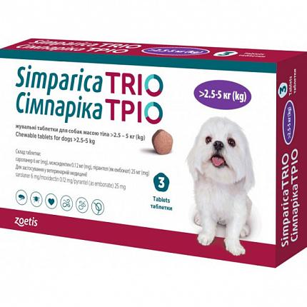 Сімпаріка ТРІО Жувальні таблетки для собак вагою 2.6 - 5 кг купити KITIPES.COM.UA