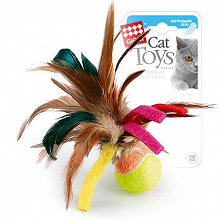 Іграшка для котів М'ячик з пір'ям GiGwi Catch&scratch тенісна гума, 6 см на kitipes.com.ua
