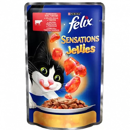 Felix (Фелікс) Sensations Jellies 100 гр Шматочки з яловичиною і томатами в желе на kitipes.com.ua