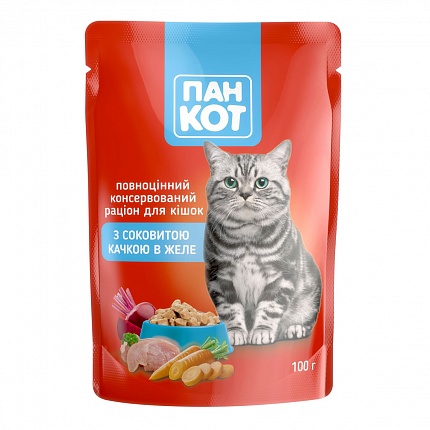 Пан-Кот (пауч) Консерви для кішок з соковитою качкою в желе на kitipes.com.ua