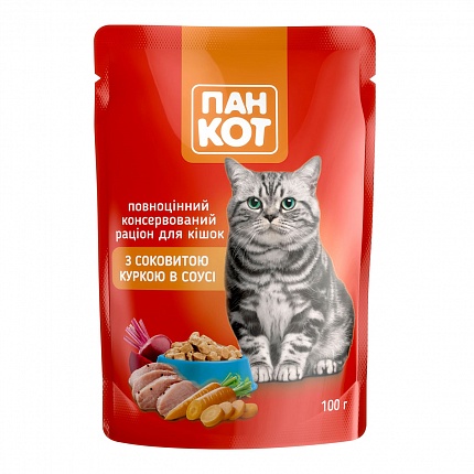 Пан-Кот Консерви для котів з куркою в соусі купити KITIPES.COM.UA