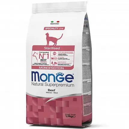 MONGE Monoprotein Sterilised Сухий корм для стерилізованих котів з яловичиною купити KITIPES.COM.UA