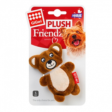 Іграшка для собак Ведмедик з 2-ма пищалками GiGwi Plush, плюш, 9 см купити KITIPES.COM.UA