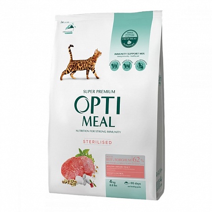 Optimeal Sterilised Сухий корм для стерилізованих котів з яловичиною та сорго купити KITIPES.COM.UA
