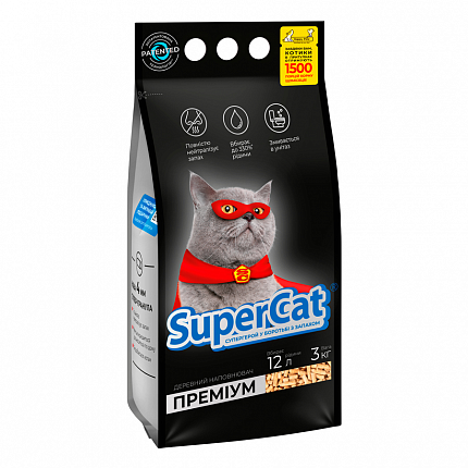 Supercat (Суперкот) 3 кг Преміум Деревний наповнювач для котячого туалету, 3 кг купити KITIPES.COM.UA