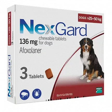 NexGard 25 до 50 кг (Нексгард) Таблетки від бліх та кліщів для собак вагою від 25 до 50 кг купити KITIPES.COM.UA