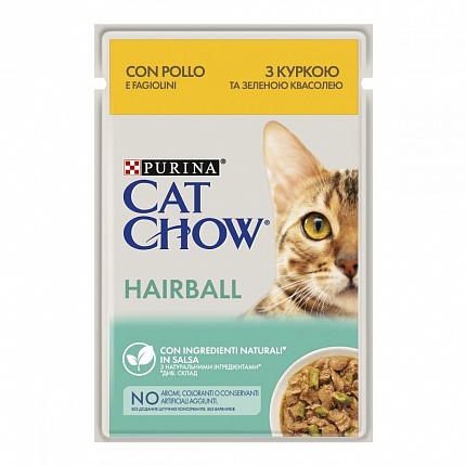 Cat Chow Hairball Консерви для виведення шерсті у котів з куркою і зеленою квасолею в желе купити KITIPES.COM.UA