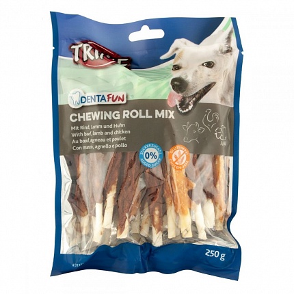Trixie (Тріксі) Ласощі для собак мікс з яловичиною, ягням і куркою | 31372 Denta Fun Chewing Rolls Mix  на kitipes.com.ua