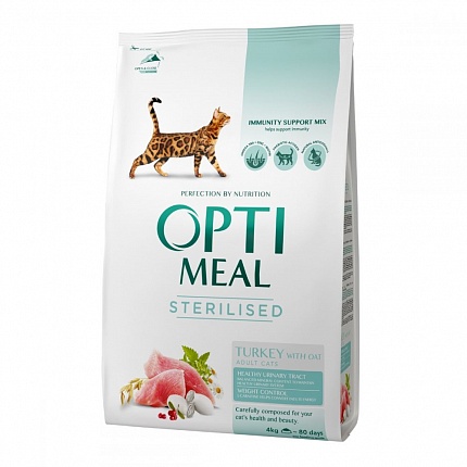 Optimeal Sterilized Adult Cat Сухий корм для стерилізованих котів з індичкою і вівсом купити KITIPES.COM.UA