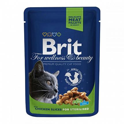 Brit Premium Консерви для стерилізованих котів шматочки в соусі з куркою  купити KITIPES.COM.UA