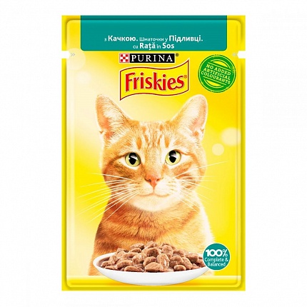 Friskies(Фріскіс) Консерви для кішок шматочки в підливі з качкою на kitipes.com.ua
