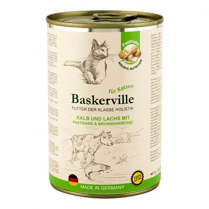 Baskerville Консерви для котів телятина і лосось з пастернаком і крес-салатом купити KITIPES.COM.UA