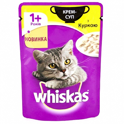 Whiskas Крем-Суп  Консерви для котів з куркою в соусі купити KITIPES.COM.UA
