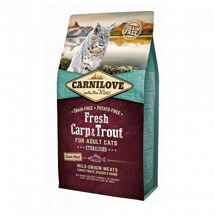 Carnilove Fresh Sterilised Cухий корм для стерилізованих котів короп і форель купити KITIPES.COM.UA