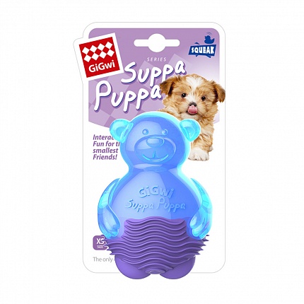Іграшка для собак Ведмедик з пищалкою, синій GiGwi Suppa Puppa, гума, 9 см купити KITIPES.COM.UA