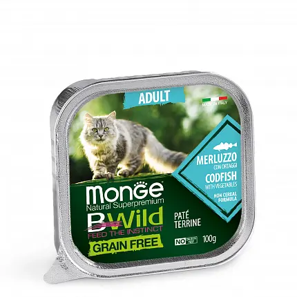 MONGE BWild Вологий корм для котів тріска з овочами купити KITIPES.COM.UA
