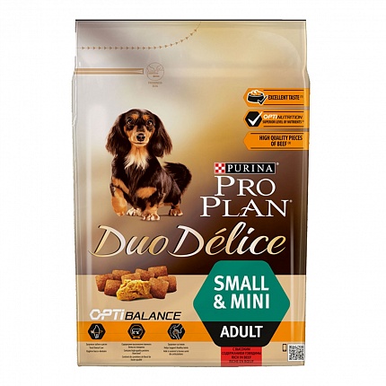 Pro Plan (Про План) Сухий корм з яловичиною для собак дрібних порід |  Duo Delice Adult Small & Mini купити KITIPES.COM.UA
