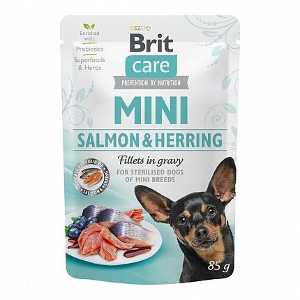 Brit Care Mini Консерви для кастрованих малих собак лосось і оселедць купити KITIPES.COM.UA