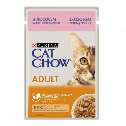 Cat Chow Adult Консерви для дорослих котів з лососем і зеленою квасолею в желе купити KITIPES.COM.UA