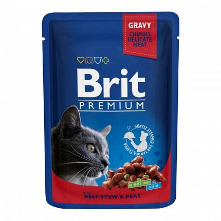 Brit Premium Консерви для котів шматочки в соусі з яловичиною та горошком купити KITIPES.COM.UA