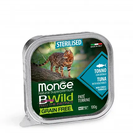 MONGE BWild Sterilised Вологий корм для котів тунець з овочами купити KITIPES.COM.UA