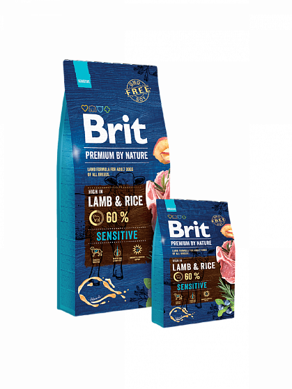 Brit Premium Adult Sensitive Lamb & Riсe Сухий корм для собак з ягням і рисом купити KITIPES.COM.UA