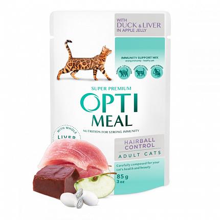 Optimeal Консерви для котів для виведення шерсті качка з печінкою купити KITIPES.COM.UA