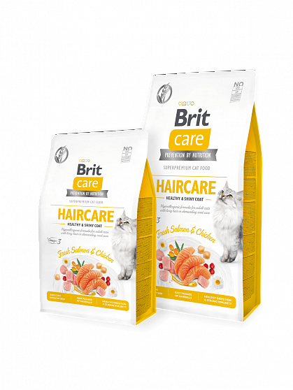 Brit Care Cat Grain-Free Haircare Healthy and Shiny Coat Сухий корм для котів з лососем та куркою купити KITIPES.COM.UA