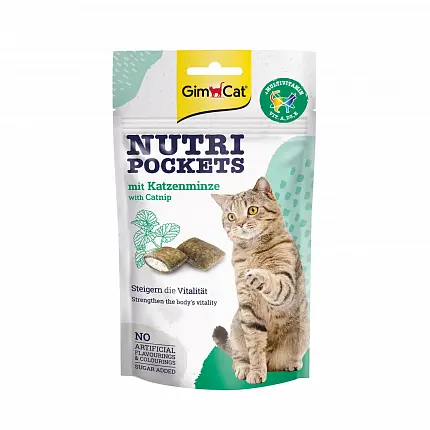 GimCat Nutri Pockets Вітамінні ласощі для котів Котяча м'ята + Мультивітамін купити KITIPES.COM.UA