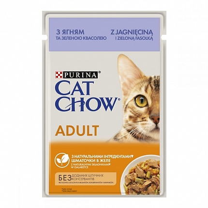 Cat Chow Adult Консерви для дорослих котів з ягням і зеленою квасолею в желе купити KITIPES.COM.UA