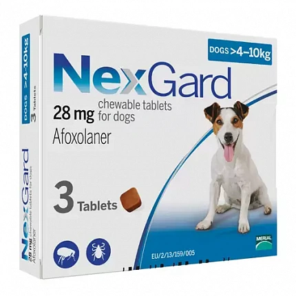 NexGard 4 до 10 кг (Нексгард) Таблетки від бліх і кліщів для собак вагою від 4 до 10 кг купити KITIPES.COM.UA