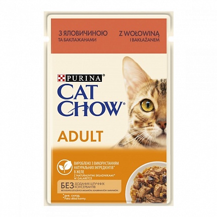 Cat Chow Adult Консерви для дорослих котів з яловичиною і баклажанами в желе купити KITIPES.COM.UA